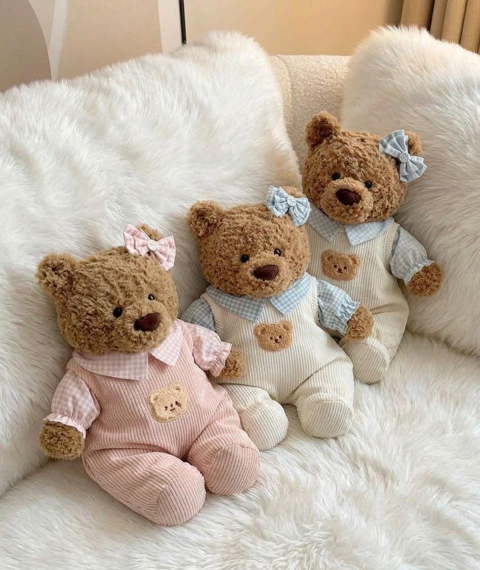 Overalls with Bear Patch for Jellycat Bartholomew Bear, Pink or Cream