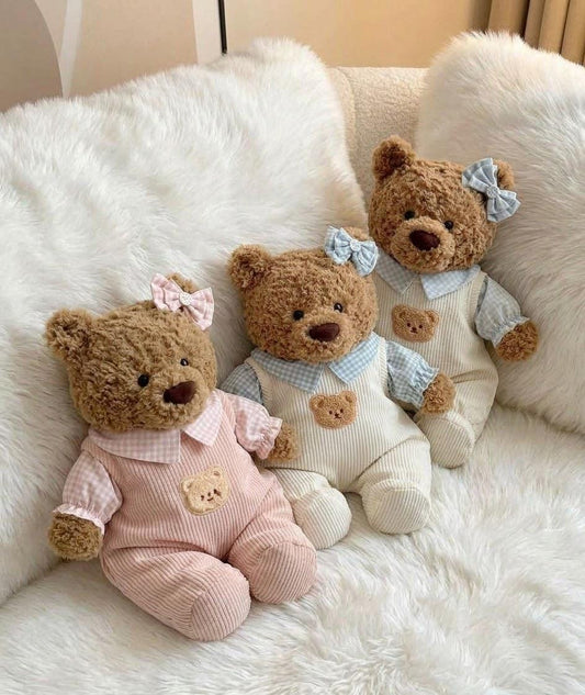 Overalls with Bear Patch for Jellycat Bartholomew Bear, Pink or Cream