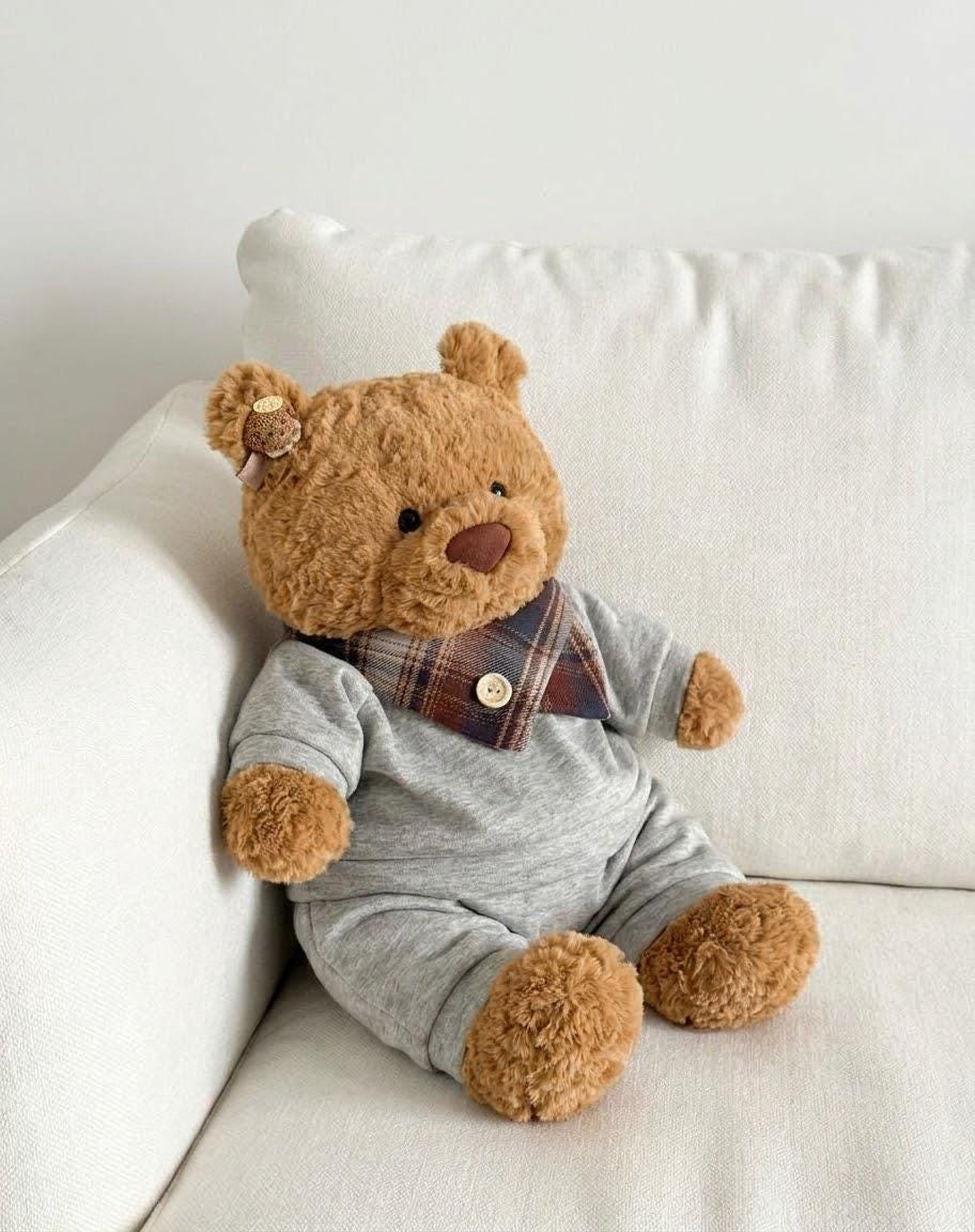 Plaid Scarf Outfit for Jellycat Bartholomew Bear, Navy, Gray or Cream Winter Set – photo 3