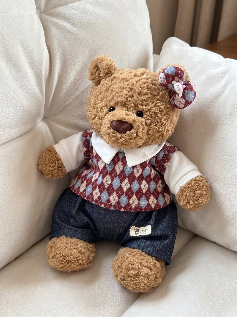 Argyle Sweater Vest Outfit for Jellycat Bartholomew Bear, Preppy Shirt and Shorts – photo 3