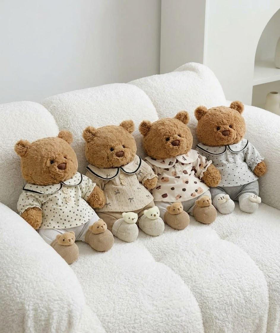 Floral Pajama Set for Jellycat Bartholomew Bear, Round Collar Top and Shorts