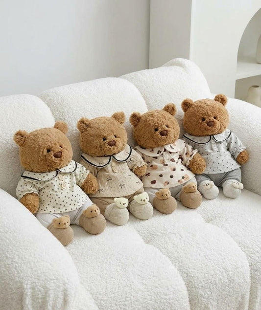 Floral Pajama Set for Jellycat Bartholomew Bear, Round Collar Top and Shorts