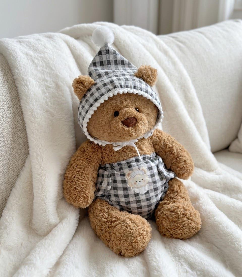 Romper and Bonnet for Jellycat Bartholomew Bear, Gingham or Pink Baby Style – photo 4