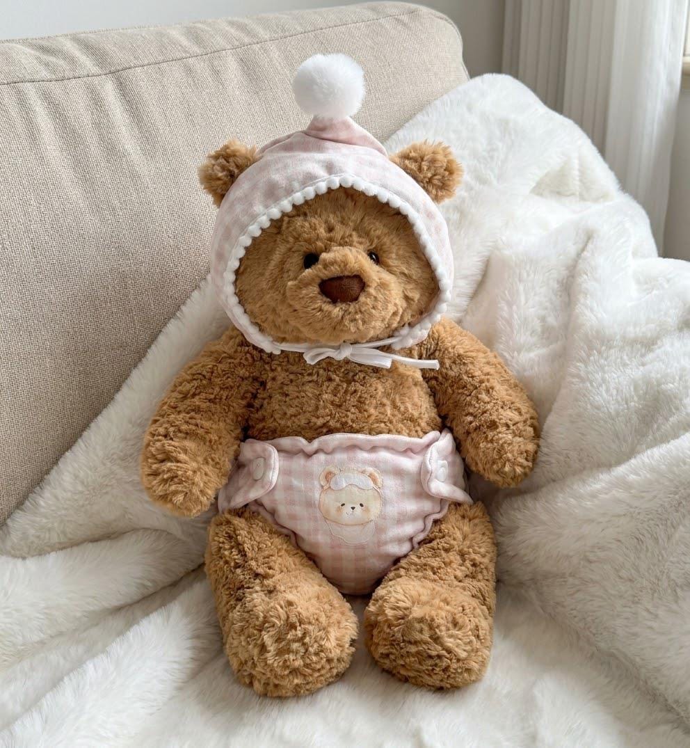 Romper and Bonnet for Jellycat Bartholomew Bear, Gingham or Pink Baby Style – photo 11