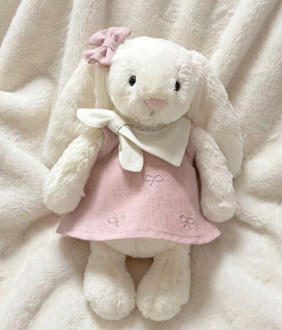 Pastel Dress for Jellycat Bartholomew Bear & Bashful Bunny, White Collar and Bow – photo 2