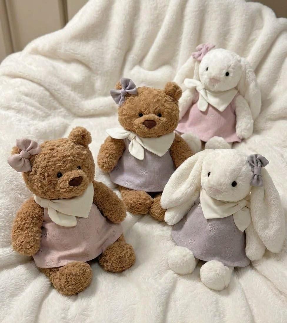 Pastel Dress for Jellycat Bartholomew Bear & Bashful Bunny, White Collar and Bow