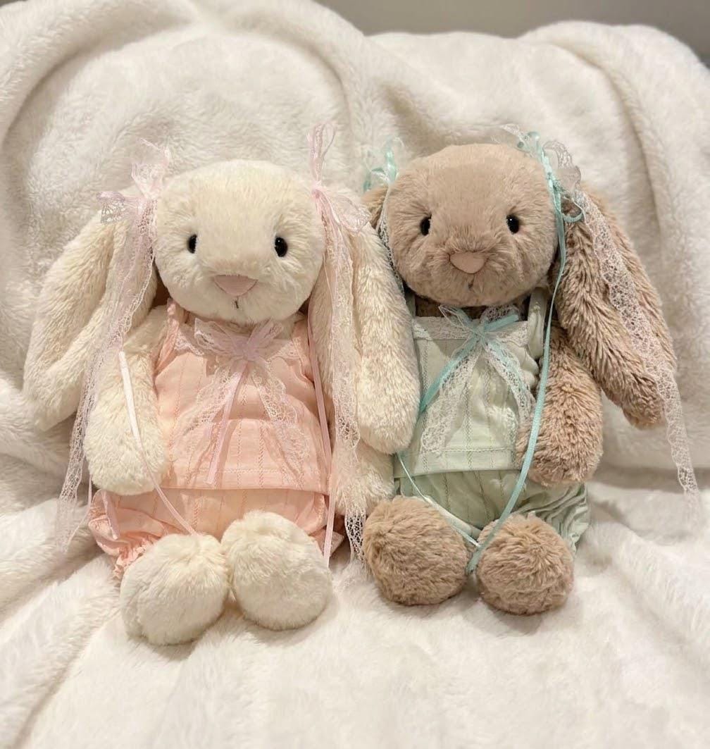 Pastel Top and Bloomer Shorts for Jellycat Bashful Bunny, Lace and Ribbon Bows – photo 3