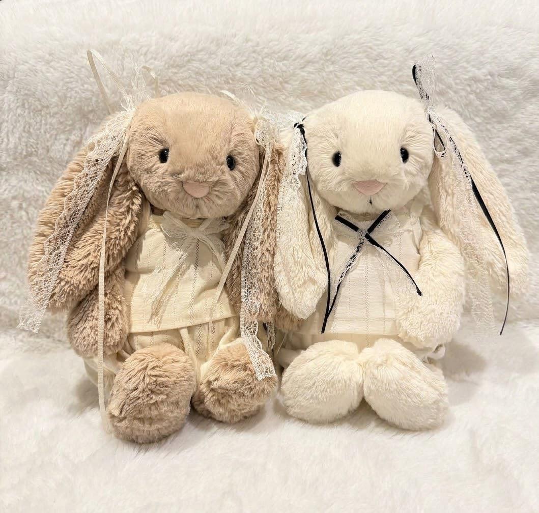 Pastel Top and Bloomer Shorts for Jellycat Bashful Bunny, Lace and Ribbon Bows – photo 2