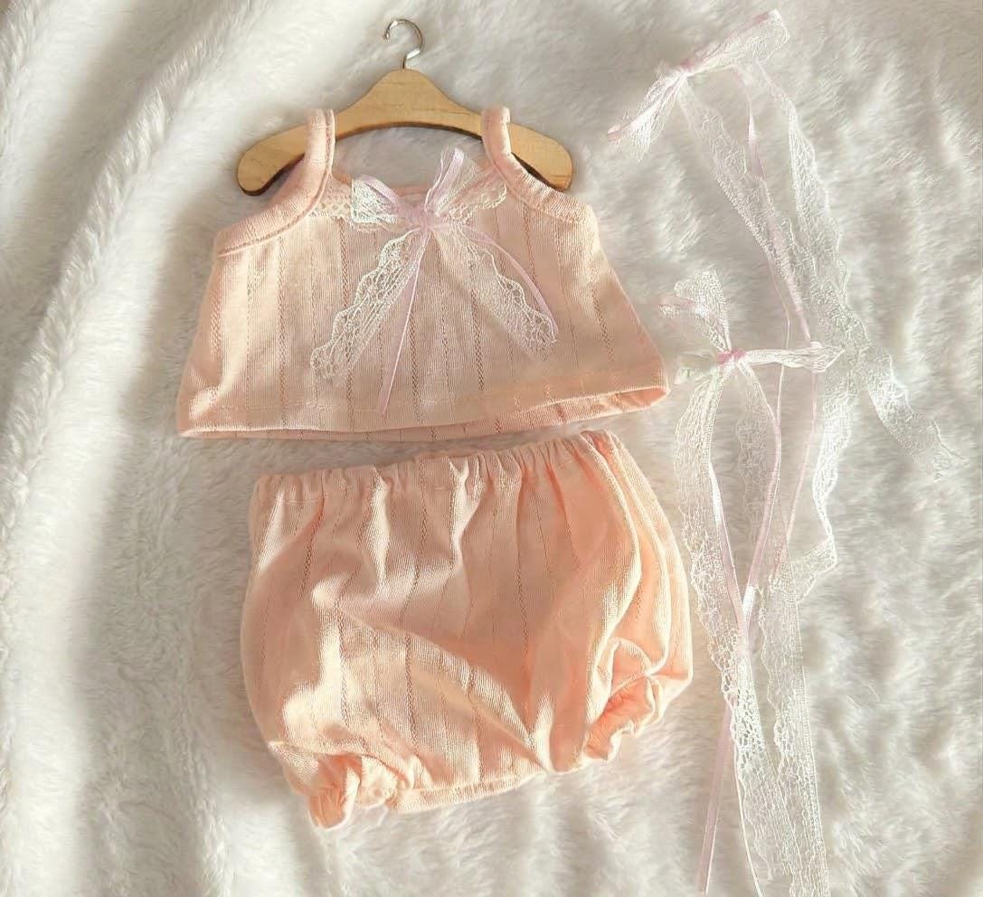 Pastel Top and Bloomer Shorts for Jellycat Bashful Bunny, Lace and Ribbon Bows – photo 6
