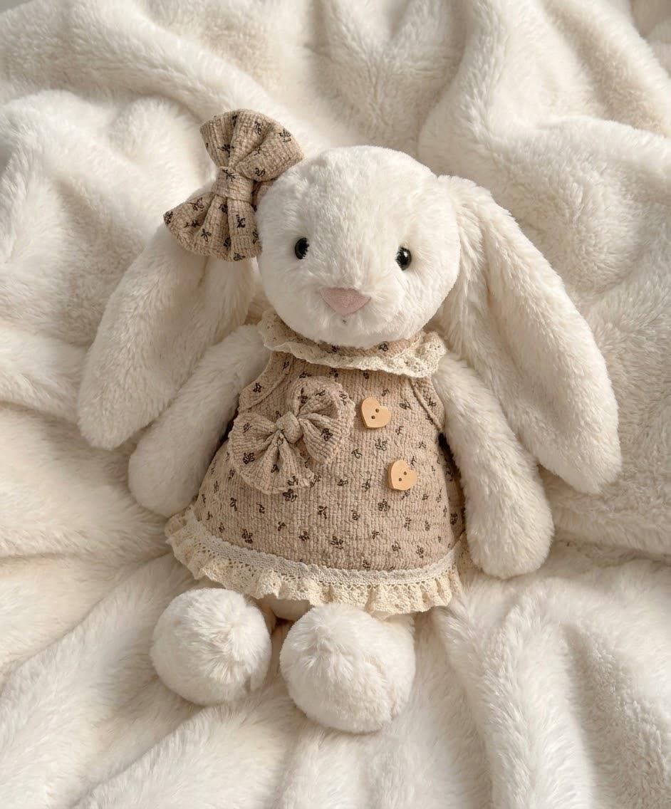 Floral Dress for Jellycat Bartholomew Bear & Bashful Bunny, Lace Hem and Matching Bow – photo 2