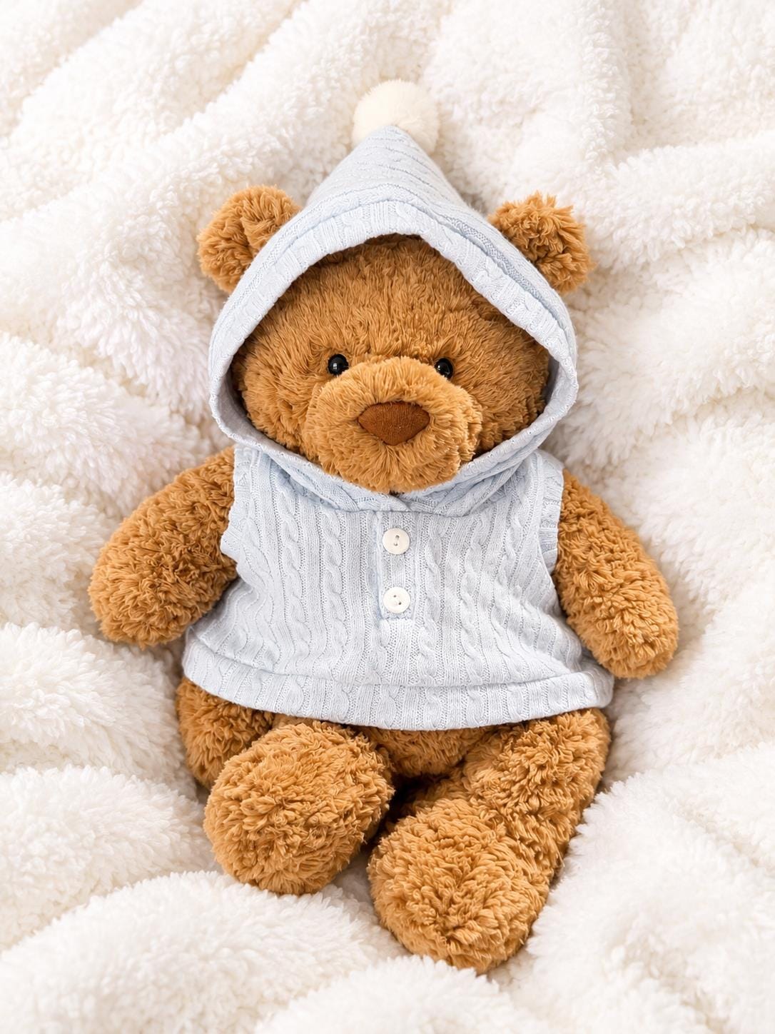 Hooded Knit Vest for Jellycat Bartholomew Bear, Faux Fur Trim Winter Outfit – photo 5