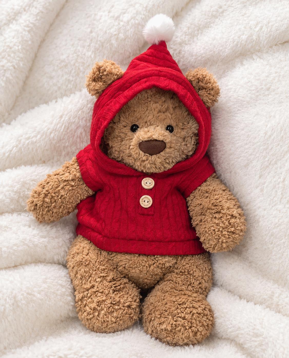 Hooded Knit Vest for Jellycat Bartholomew Bear, Faux Fur Trim Winter Outfit – photo 4
