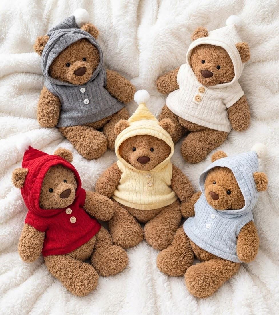 Hooded Knit Vest for Jellycat Bartholomew Bear, Faux Fur Trim Winter Outfit