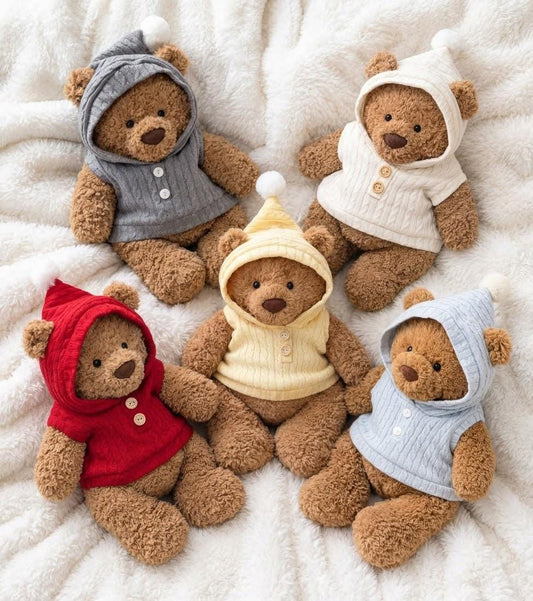 Hooded Knit Vest for Jellycat Bartholomew Bear, Faux Fur Trim Winter Outfit