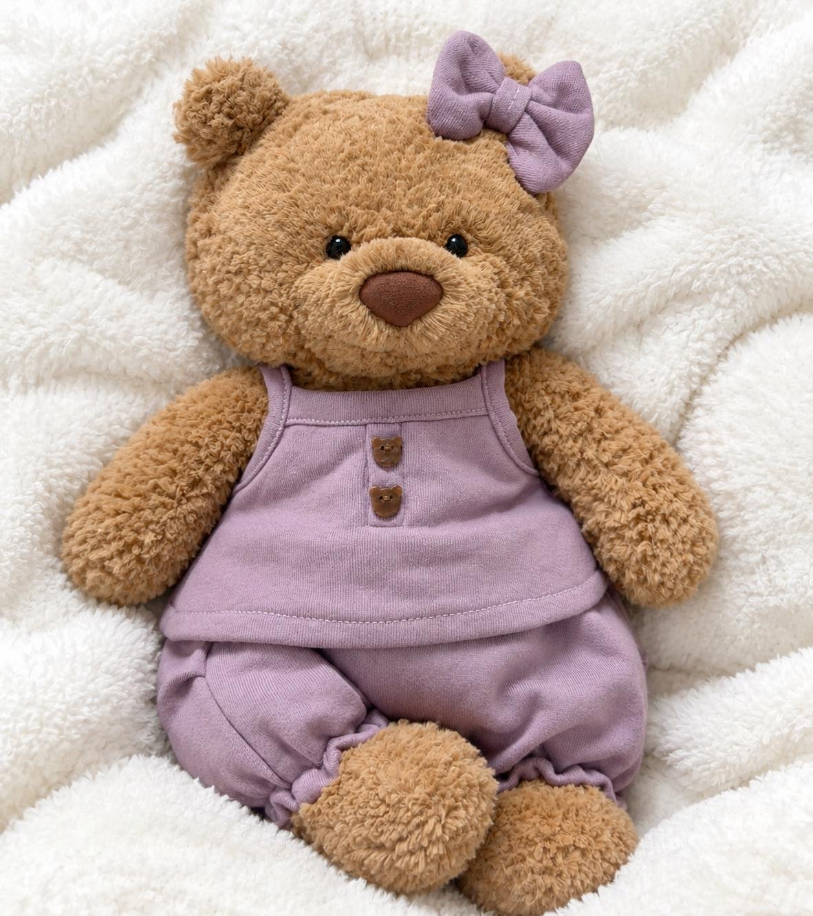 Pajama Set with Bow for Jellycat Bartholomew Bear, Purple or Cream Top and Bloomers – photo 4