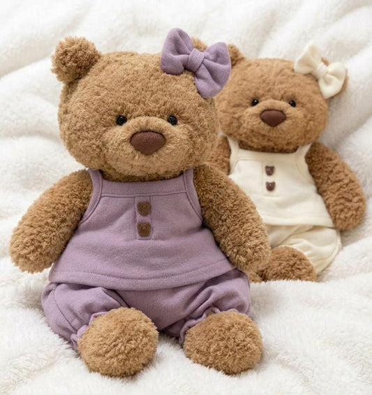 Pajama Set with Bow for Jellycat Bartholomew Bear, Purple or Cream Top and Bloomers