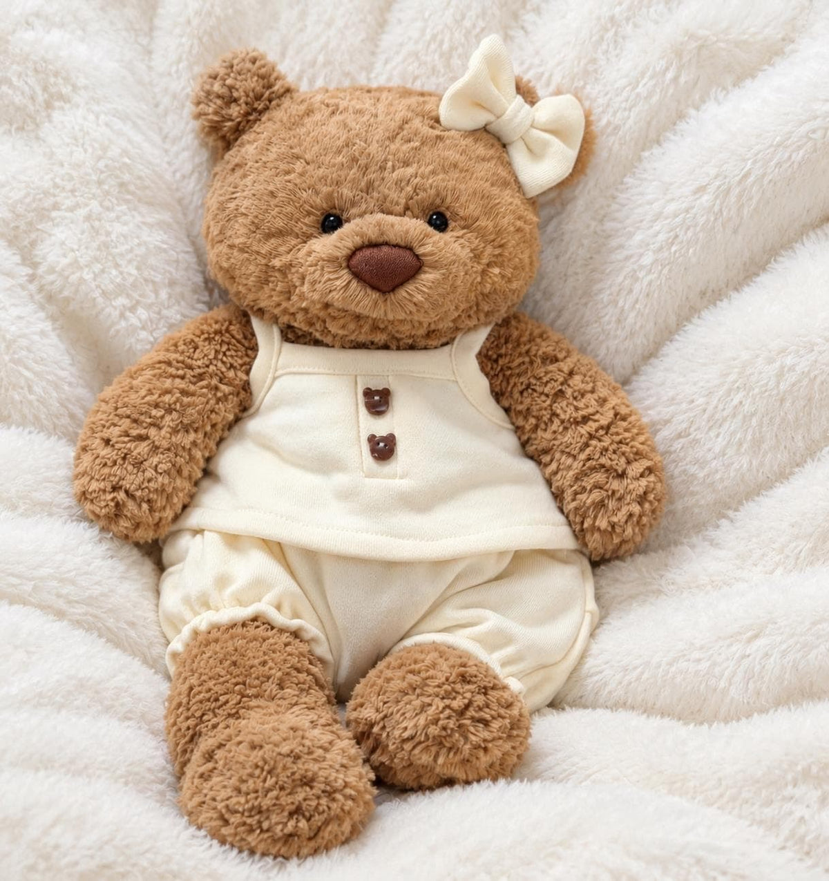 Pajama Set with Bow for Jellycat Bartholomew Bear, Purple or Cream Top and Bloomers – photo 5