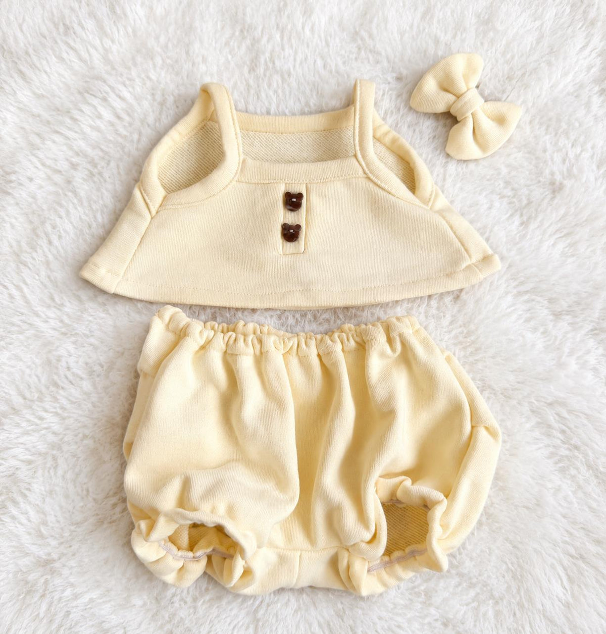 Pajama Set with Bow for Jellycat Bartholomew Bear, Purple or Cream Top and Bloomers – photo 3