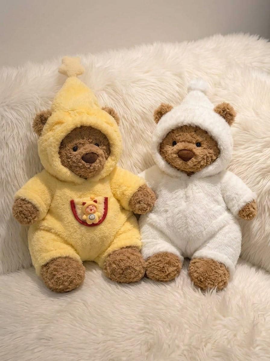 Hooded Romper for Jellycat Bartholomew Bear, Yellow or White Onesie