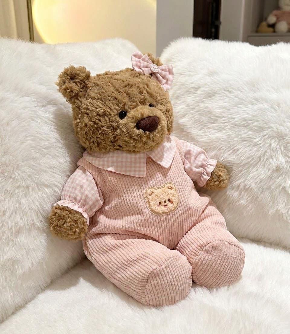 Overalls with Bear Patch for Jellycat Bartholomew Bear, Pink or Cream – photo 2