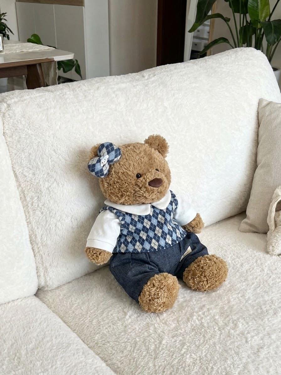 Argyle Sweater Vest Outfit for Jellycat Bartholomew Bear, Preppy Shirt and Shorts – photo 2