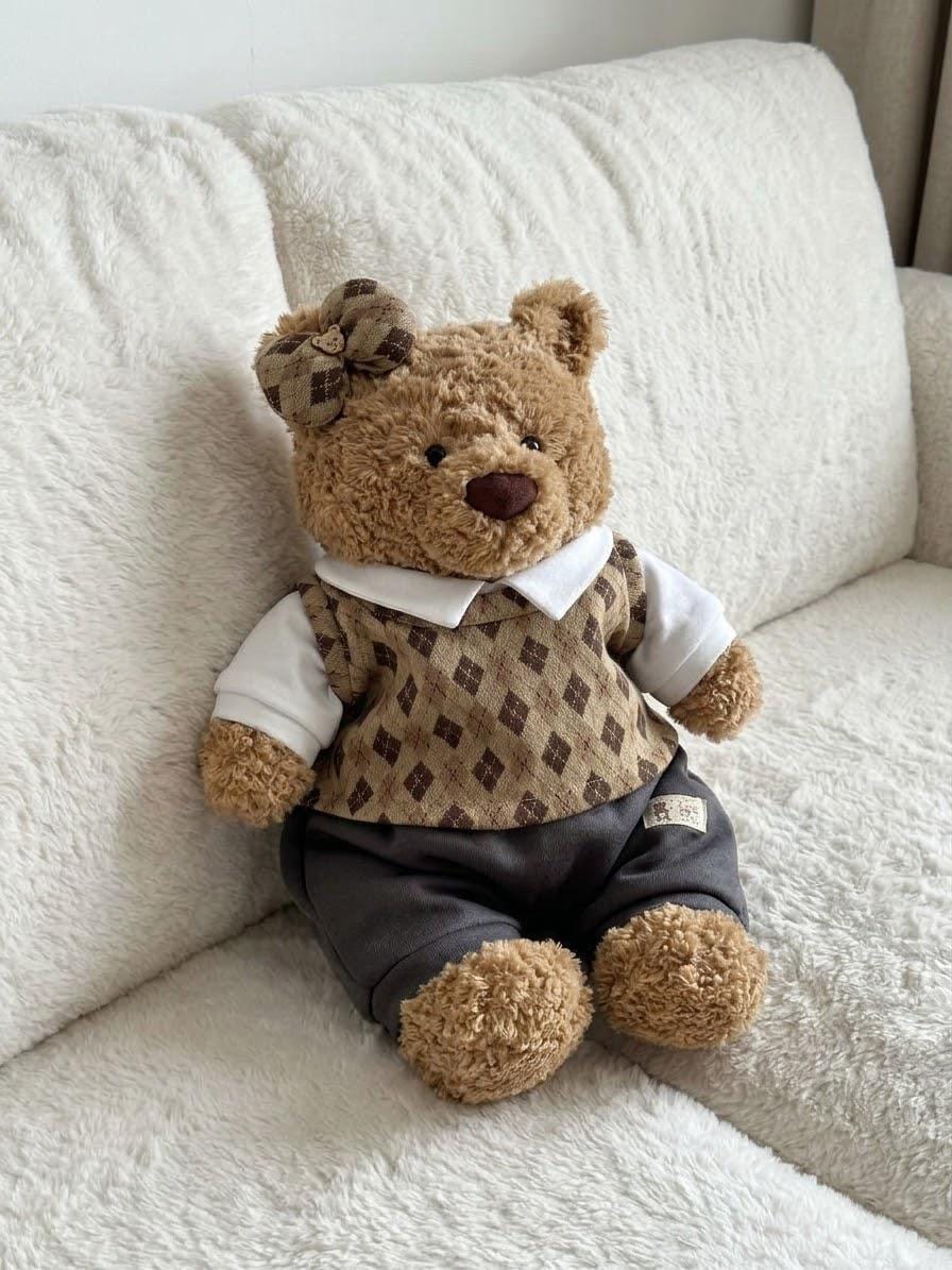 Argyle Sweater Vest Outfit for Jellycat Bartholomew Bear, Preppy Shirt and Shorts – photo 4