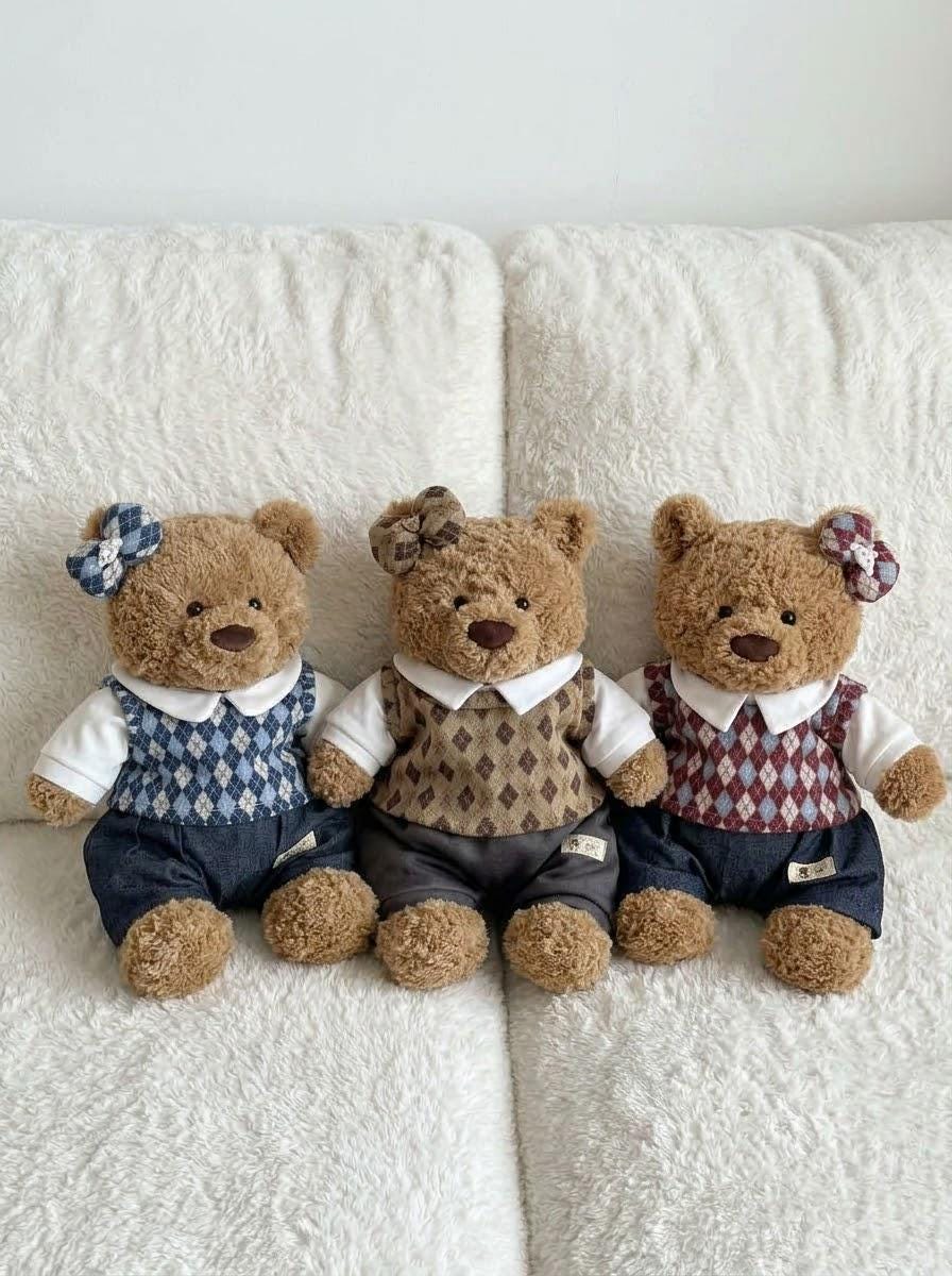 Argyle Sweater Vest Outfit for Jellycat Bartholomew Bear, Preppy Shirt and Shorts