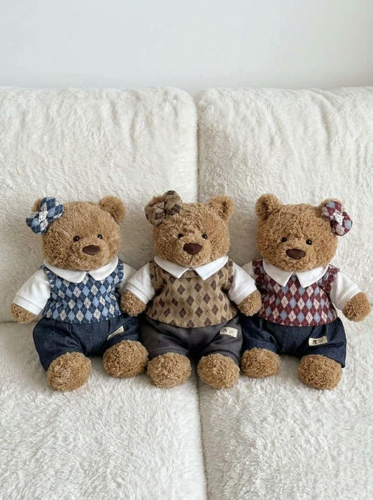 Argyle Sweater Vest Outfit for Jellycat Bartholomew Bear, Preppy Shirt and Shorts