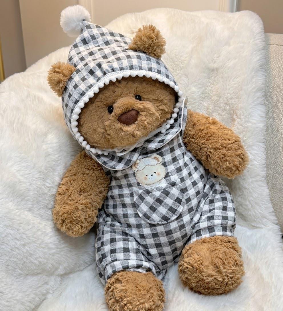 Romper and Bonnet for Jellycat Bartholomew Bear, Gingham or Pink Baby Style – photo 3