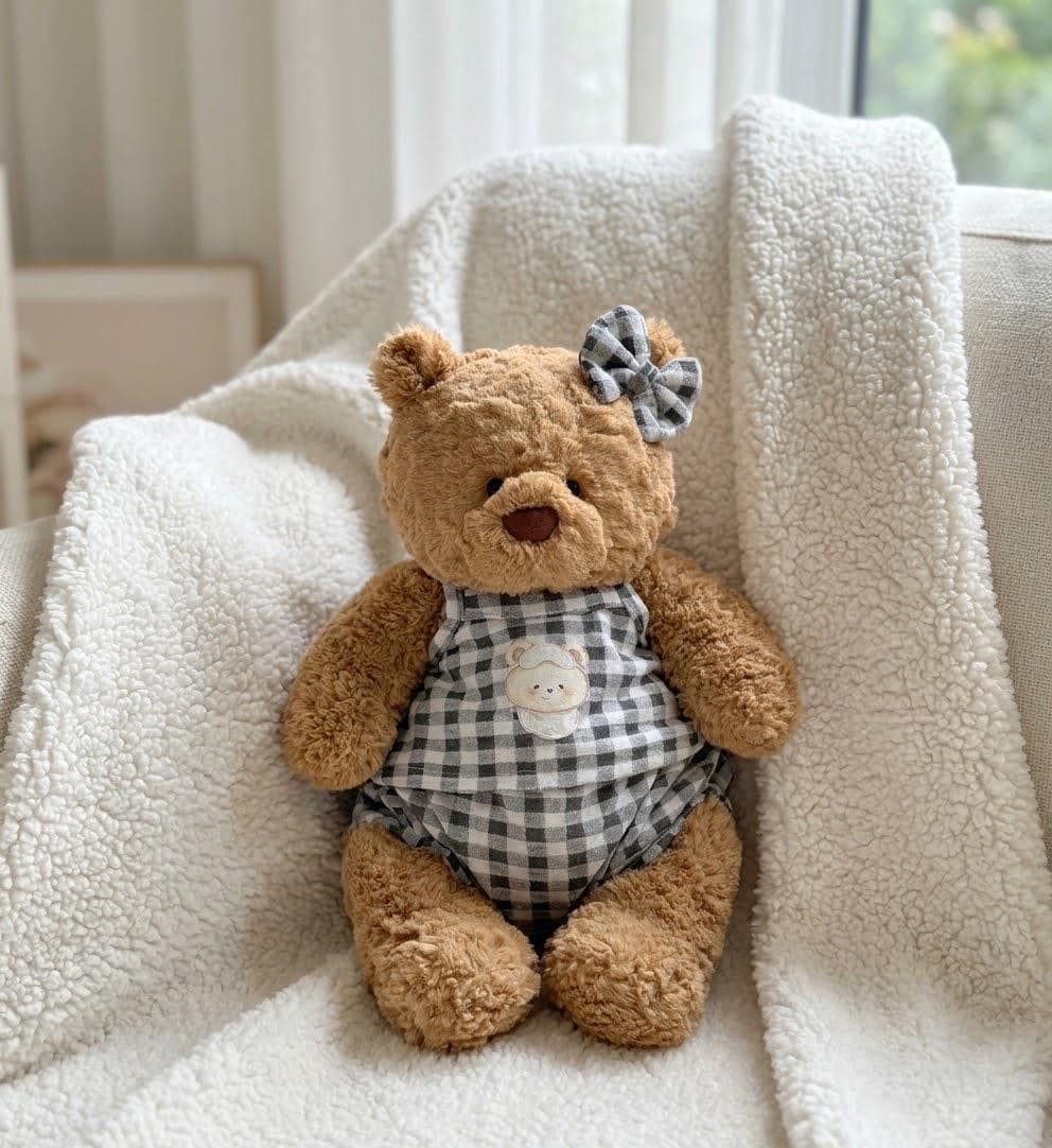 Romper and Bonnet for Jellycat Bartholomew Bear, Gingham or Pink Baby Style – photo 5