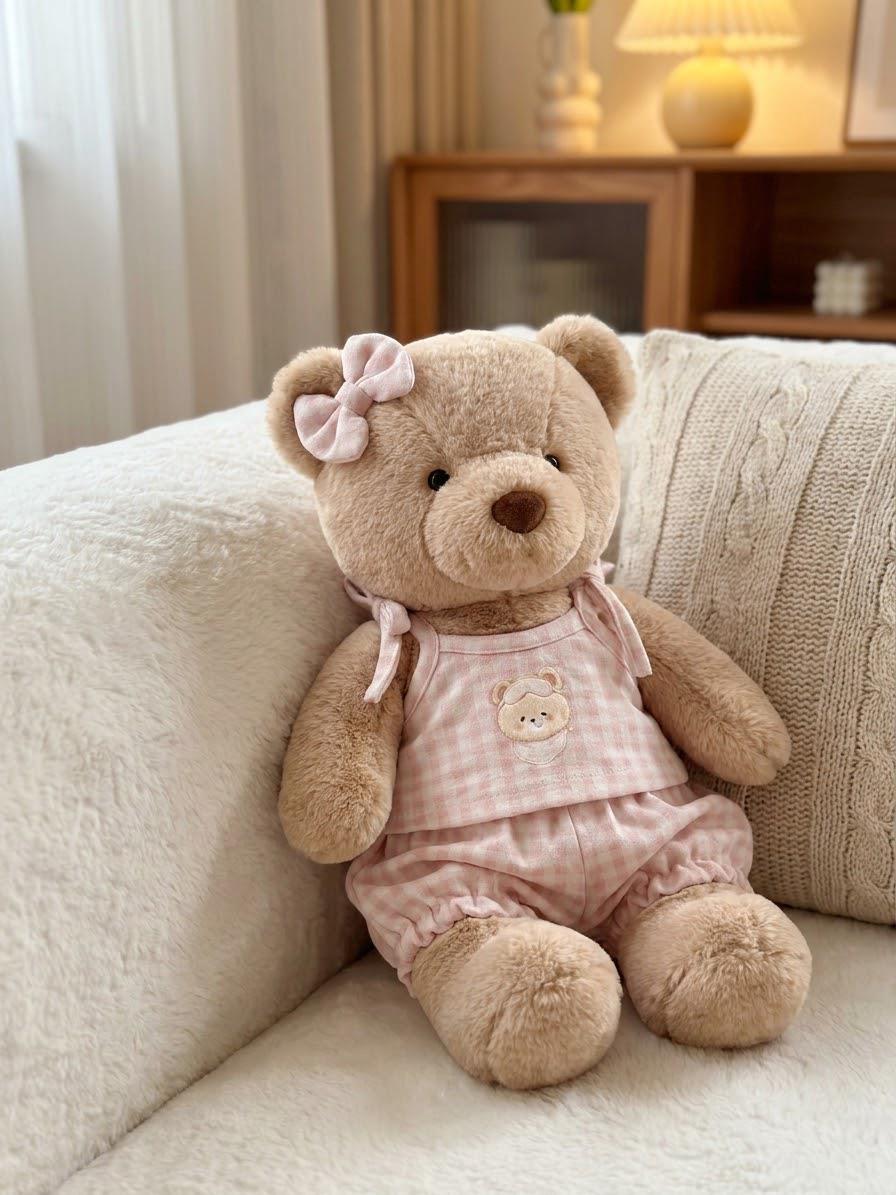 Romper and Bonnet for Jellycat Bartholomew Bear, Gingham or Pink Baby Style – photo 10