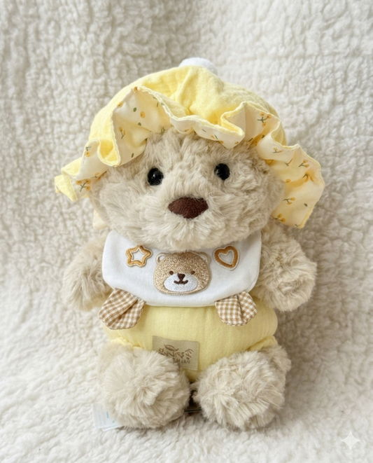 Junior Bartholomew bear outfit - Yellow bear patch bib set