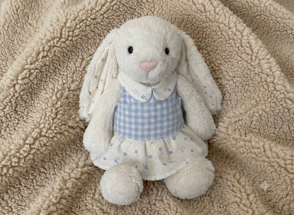Gingham Floral Dress Outfit for Bartholomew Bear and Bashful Bunny